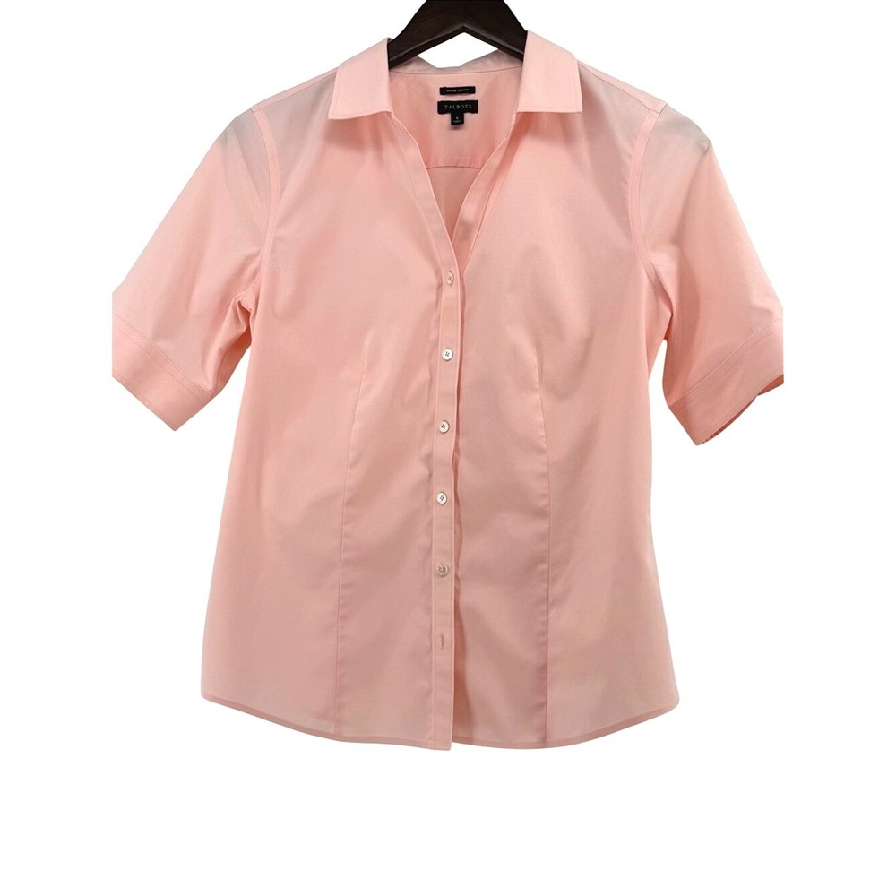 Talbots Womens Pink Wrinkle Resistant Short Sleeve Button Down Shirt Size 6